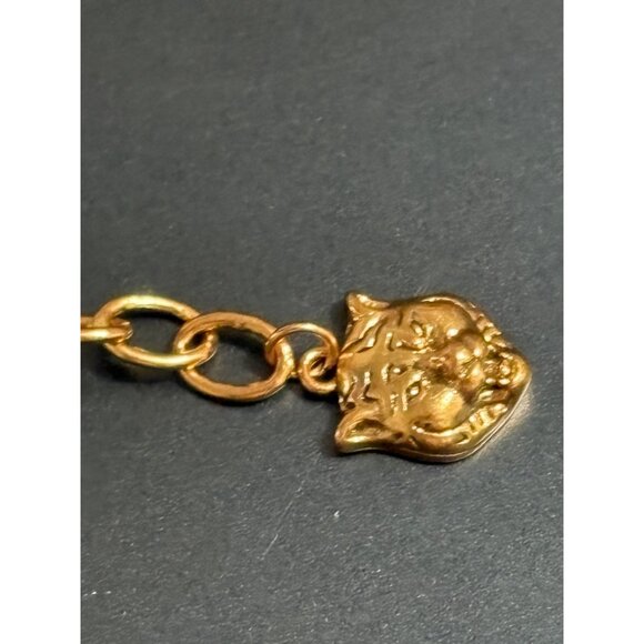 Gucci Unisex Cuban Link GG Gold Tone Bracelet Lion Charm Stamped Authentic W Box - Picture 6 of 12